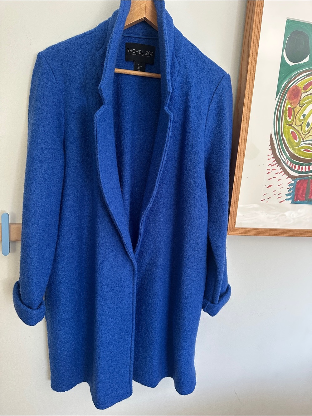 Rachel Zoe Royal Blue Open-Front Wool Blazer Coat